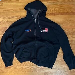 Fruit of the Loom Black Zip-Up Windbreaker Hoodie with Red Logo Accents